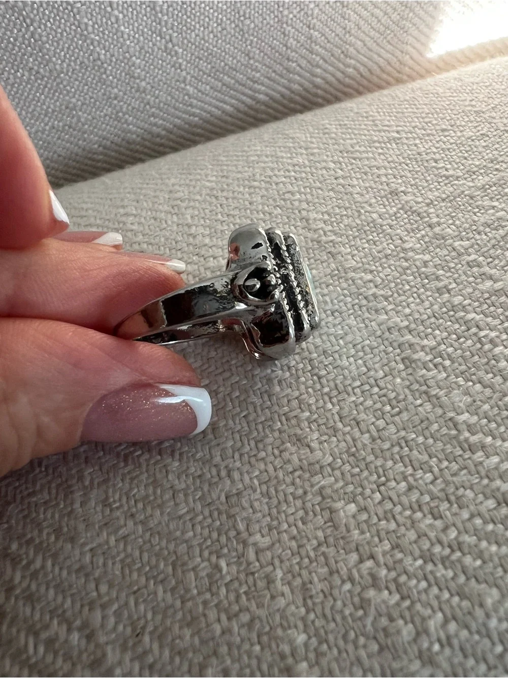 Sterling Silver Ring with Square Aqua Blue Gemstone